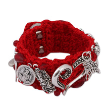 Load image into Gallery viewer, Glass Beaded Charm Bracelet in Crimson from Mexico - Passionate Blessing | NOVICA
