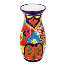 Load image into Gallery viewer, Curvy Talavera-Style Ceramic Vase Crafted in Mexico - Colorful Curves | NOVICA
