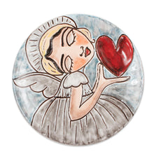 Load image into Gallery viewer, Handcrafted Angel and Heart Ceramic Decorative Plate - Angel&#39;s Kiss | NOVICA

