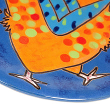 Load image into Gallery viewer, Handcrafted Yellow Rooster on Blue Ceramic Decorative Plate - Yellow Rooster | NOVICA
