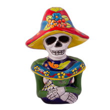Load image into Gallery viewer, Hand-Painted Ceramic Catrina Sculpture from Mexico - Camellia Woman | NOVICA
