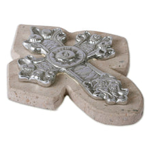 Load image into Gallery viewer, Baroque-Inspired Pewter and Reclaimed Stone Wall Cross - Baroque Faith | NOVICA
