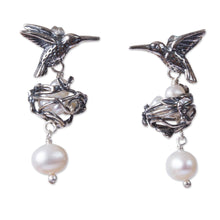 Load image into Gallery viewer, Cultured Pearl Hummingbird Dangle Earrings from Mexico - Hummingbird Mamas | NOVICA
