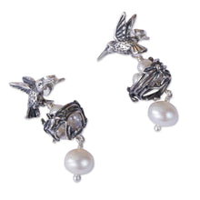 Load image into Gallery viewer, Cultured Pearl Hummingbird Dangle Earrings from Mexico - Hummingbird Mamas | NOVICA
