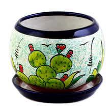 Load image into Gallery viewer, Handcrafted Ceramic Flower Pot with Cactus Images - Mexican Memories | NOVICA
