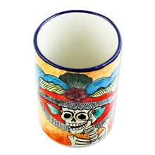 Load image into Gallery viewer, Ceramic Catrina Vase Hand Painted in Mexico - Brilliant Catrina | NOVICA
