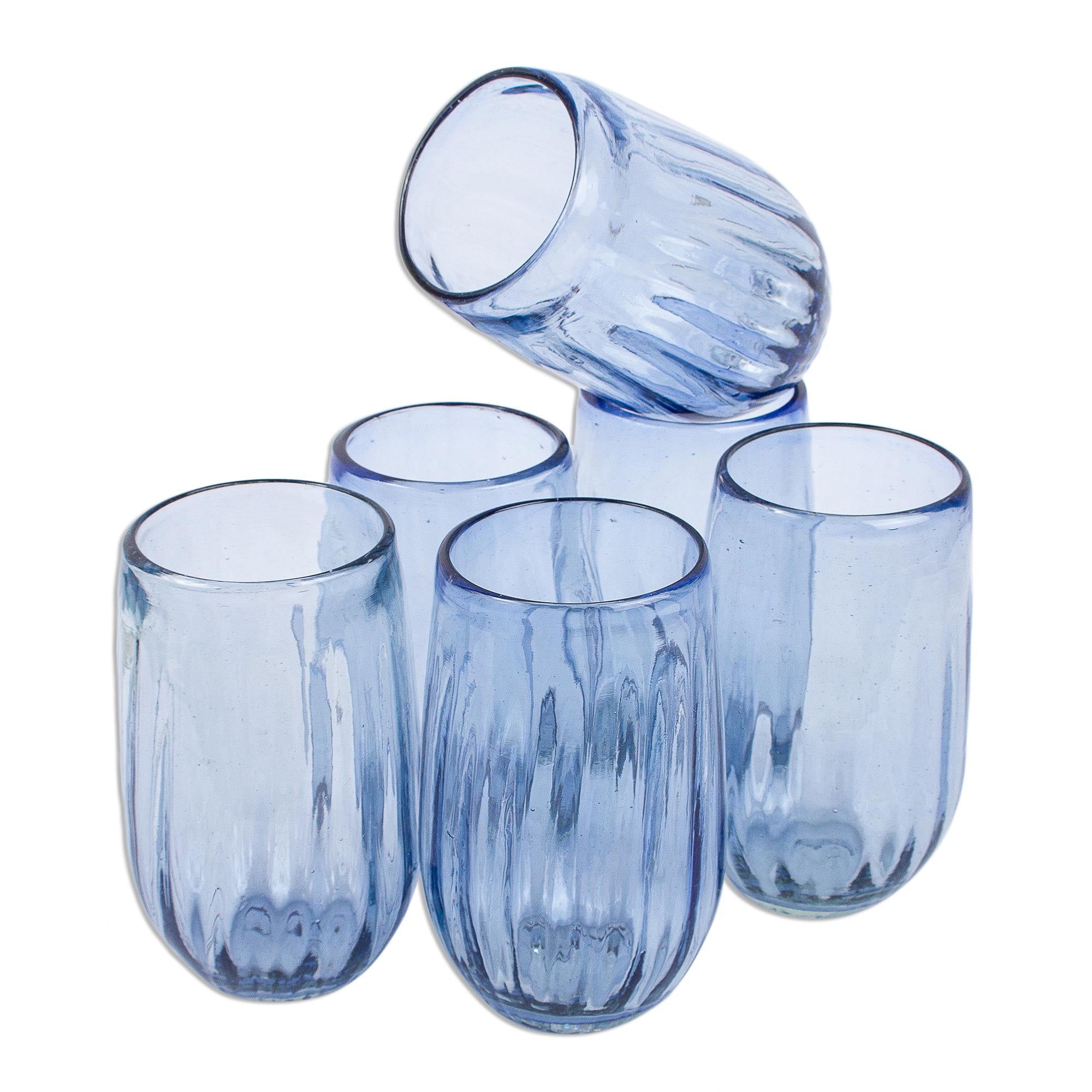 Fiesta Azul Hand Blown Blue Stemless Wine Glasses (Set of 6