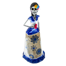 Load image into Gallery viewer, Unique Papier Mache Catrina Statuette with Flower - Catrina with Flower | NOVICA

