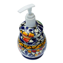 Load image into Gallery viewer, Artisan Crafted Ceramic Floral Soap Dispenser - Cobalt Flowers | NOVICA
