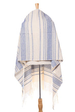 Load image into Gallery viewer, Hand Woven All Cotton Rebozo in Blue and Off-White - Oaxacan Rhythm in Sapphire | NOVICA
