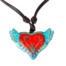 Load image into Gallery viewer, Folk Art Heart Pendant Necklace - From the Heart | NOVICA
