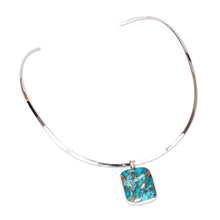 Load image into Gallery viewer, Silver Choker Collar Necklace with Composite Turquoise - Serene Caribbean | NOVICA
