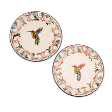 Load image into Gallery viewer, Hummingbird-Themed Ceramic Salad Plates (Pair) - Colibri | NOVICA
