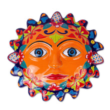 Load image into Gallery viewer, Orange Talavera Style Sun Wall Plaque from Mexico - Señor Sol | NOVICA

