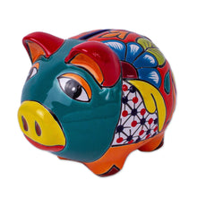 Load image into Gallery viewer, Hand Painted Talavera Style Decorative Accent - Flower Piggy | NOVICA
