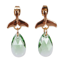 Load image into Gallery viewer, 14k Gold-Plated Green Swarovski Dangle Earrings from Mexico - Whale Tales | NOVICA
