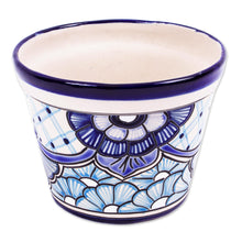 Load image into Gallery viewer, Hand Crafted Talavera-Style Flower Pot - Mexican Garden in Blue | NOVICA
