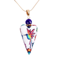Load image into Gallery viewer, Heart-Shaped Marble Pendant Necklace - Rainbow Hummingbird | NOVICA

