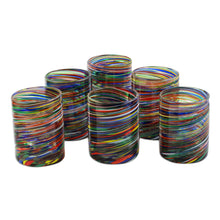 Load image into Gallery viewer, Multicolored Swirl Rocks Glasses from Mexico (Set of 6) - Spiral Crayons | NOVICA

