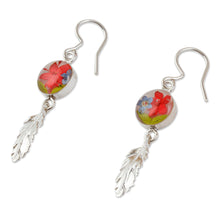 Load image into Gallery viewer, Sterling Silver and Dried Flower Dangle Earrings from Mexico - Anahuac Red | NOVICA

