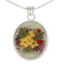 Load image into Gallery viewer, Old Fashioned Pendant Necklace with Flowers in Resin - Antique Daffodils | NOVICA
