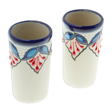Load image into Gallery viewer, Ceramic Tequila Cups - Hidalgo Flourish - Pair | NOVICA

