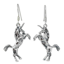 Load image into Gallery viewer, Sterling Silver Dangle Earrings from Thailand - Dance of the Unicorns | NOVICA
