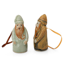 Load image into Gallery viewer, Celadon ceramic Christmas ornaments (Pair) - Thai Santa Claus | NOVICA
