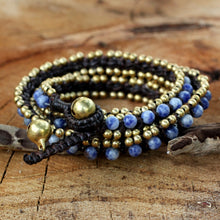 Load image into Gallery viewer, Hand Knotted Thai Sodalite Bracelet with Brass Beads - Happiness and Joy | NOVICA
