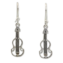 Load image into Gallery viewer, Music Theme Sterling Silver Earrings - Thai Violin | NOVICA
