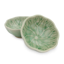 Load image into Gallery viewer, Green Leaf Thai Celadon Canape Dish Pair - Lotus Leaf | NOVICA
