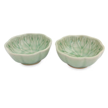 Load image into Gallery viewer, Green Leaf Thai Celadon Canape Dish Pair - Lotus Leaf | NOVICA
