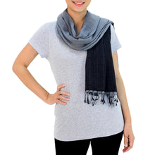 Load image into Gallery viewer, Thai Grey and Black Cotton Scarf - Grey and Black Duo | NOVICA
