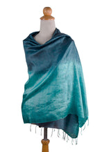Load image into Gallery viewer, Artisan Crafted Silk Shawl - Shimmering Green | NOVICA
