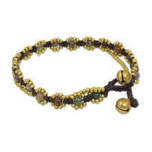 Load image into Gallery viewer, Hand Knotted Jasper Beaded Bracelet with Brass Bell - Festive Day | NOVICA
