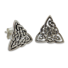 Load image into Gallery viewer, Celtic Triangle Knot Button Earrings in Sterling Silver - Celtic Triangle | NOVICA
