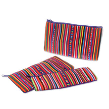 Load image into Gallery viewer, Purple Striped Makeup Cases from Thailand - Purple Lisu Chic | NOVICA
