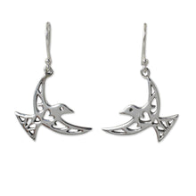Load image into Gallery viewer, Artisan Crafted Sterling Silver Bird Hook Earrings - Fly Me Away | NOVICA
