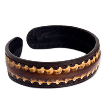 Load image into Gallery viewer, Dark Brown Leather Cuff Bracelet for Men from Thailand - Dark Warrior | NOVICA
