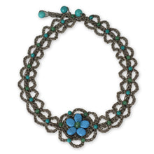 Load image into Gallery viewer, Turquoise-colored Gems on Hand Crocheted Necklace - Blossoming Blue Stargazer | NOVICA

