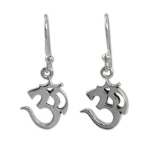 Load image into Gallery viewer, Small Sterling Silver Dangle Earrings with Om Symbol - Spirit Om | NOVICA
