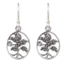 Load image into Gallery viewer, Thai Artisan Crafted Flower Theme Silver Hook Earrings - Hollyhocks | NOVICA
