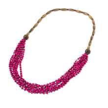 Load image into Gallery viewer, Hot Pink Wood Beaded Necklaced Handcrafted in Thailand - Pink Muse | NOVICA
