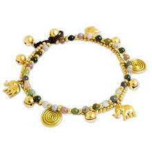 Load image into Gallery viewer, Colorful Thai Agate Bell Anklet with Brass Beads and Charms - Elephant Bells | NOVICA
