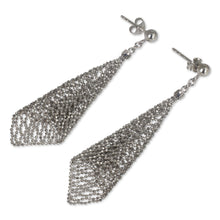 Load image into Gallery viewer, Hand Crafted Sterling Silver Bead Chain Dangle Earrings - Sparkling Cornets | NOVICA
