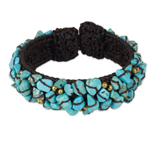 Load image into Gallery viewer, Turquoise Color Bead Bracelet on Brown Crocheted Cords - Sky Blue Day | NOVICA
