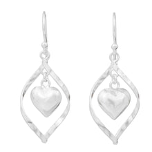 Load image into Gallery viewer, Sterling Silver 925 Heart Motif Dangle Earrings - Captive Heart | NOVICA
