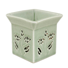 Load image into Gallery viewer, Floral Ceramic Clay Tealight Oil Warmer Handcrafted Thailand - Lotus Garden | NOVICA
