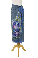 Load image into Gallery viewer, 100% Silk Sarong with Hand-printed Batik Thai Blue Orchids - Twilight Cattleya | NOVICA
