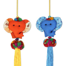 Load image into Gallery viewer, 4 Artisan Crafted Multicolor Thai Cotton Elephant Ornaments - Happy Thai Elephants | NOVICA
